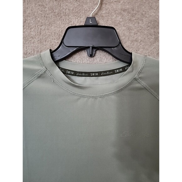 EDDIE BAUER Rash Guard Shirt Mens M Sage Green Short Sleeve Swim Beach Surf NEW - Picture 2 of 7